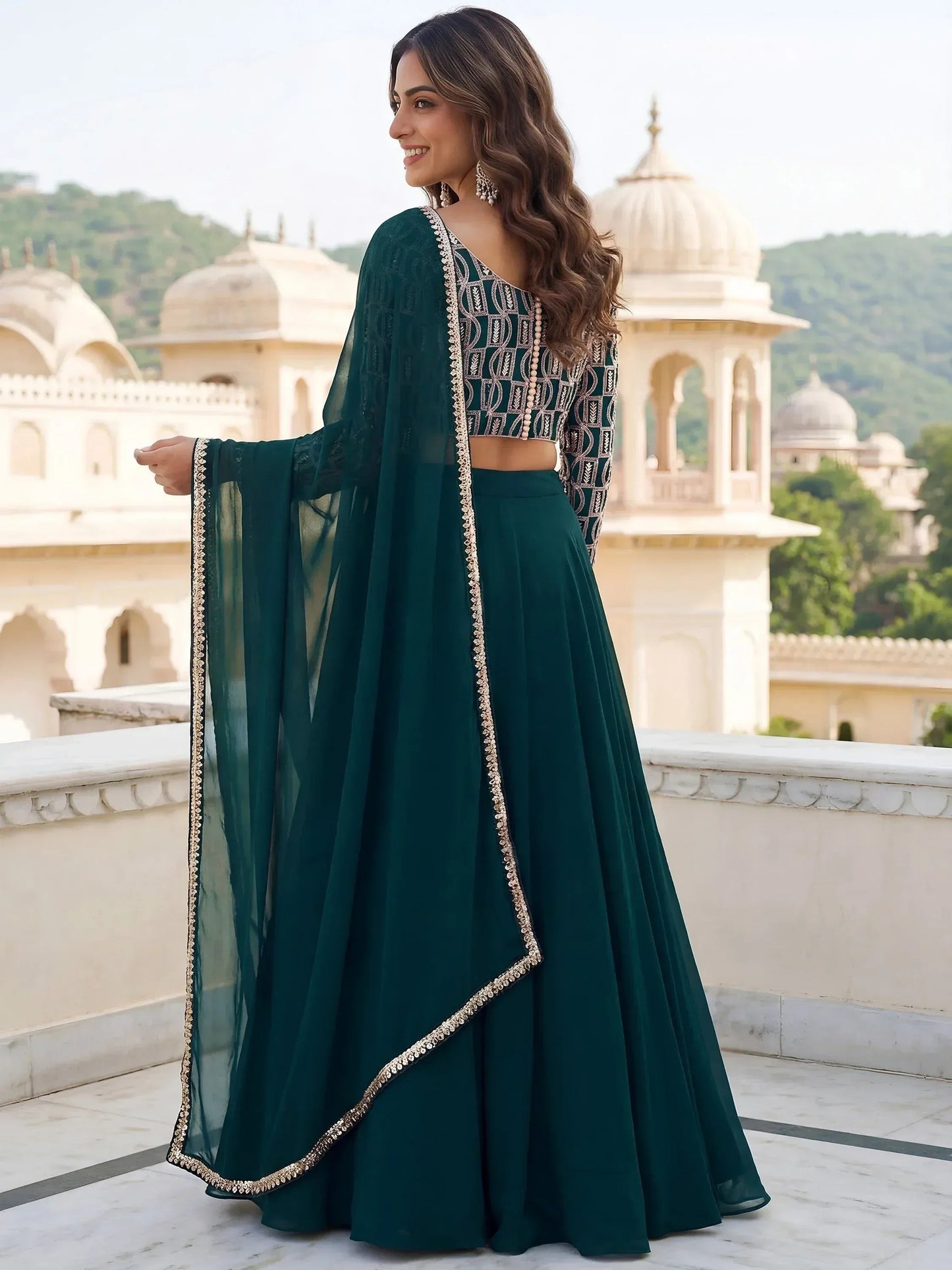 Tulsi Art Incredible Green Embroidered Georgette Wedding Wear Lehenga Choli