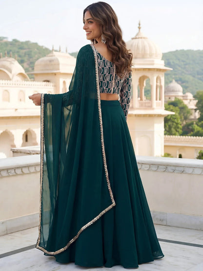 Tulsi Art Incredible Green Embroidered Georgette Wedding Wear Lehenga Choli