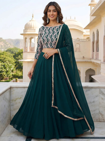 Tulsi Art Incredible Green Embroidered Georgette Wedding Wear Lehenga Choli