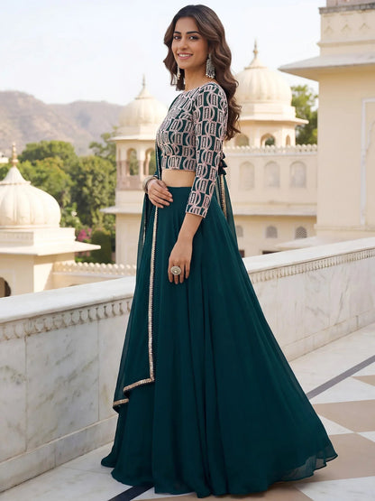 Tulsi Art Incredible Green Embroidered Georgette Wedding Wear Lehenga Choli