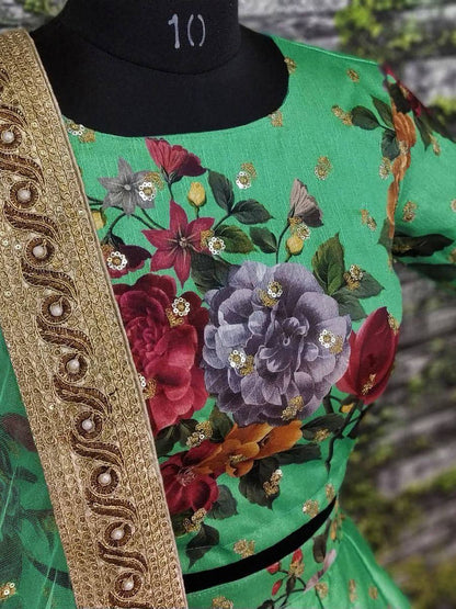 Tulsi Art Green Floral Digital Printed Art Silk Bridal Lehenga Choli