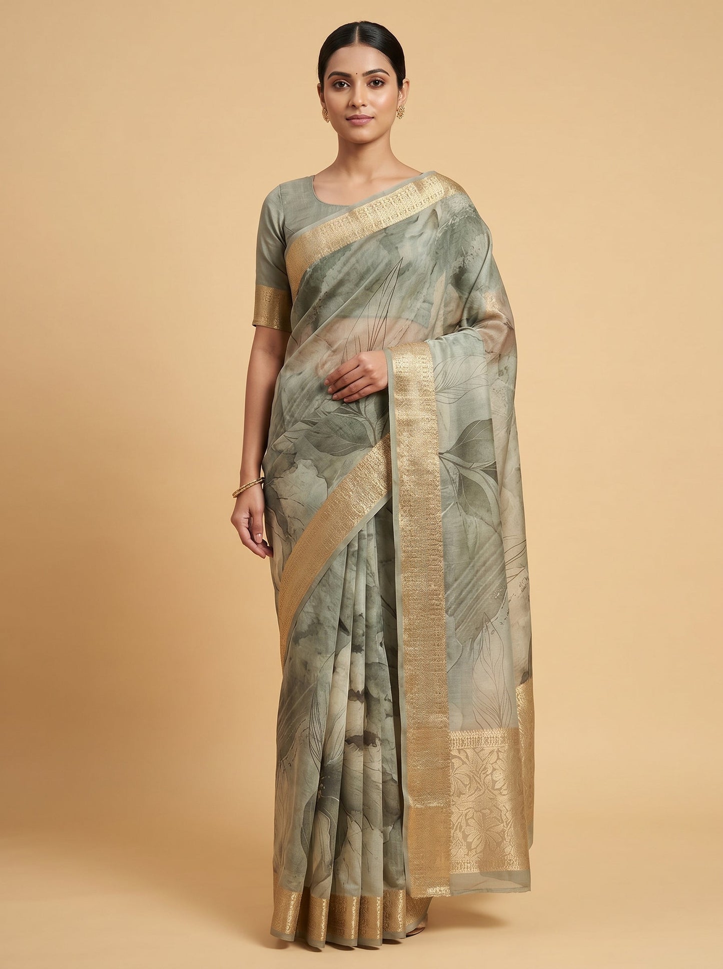 Grey Ash Texture Handloom Saree