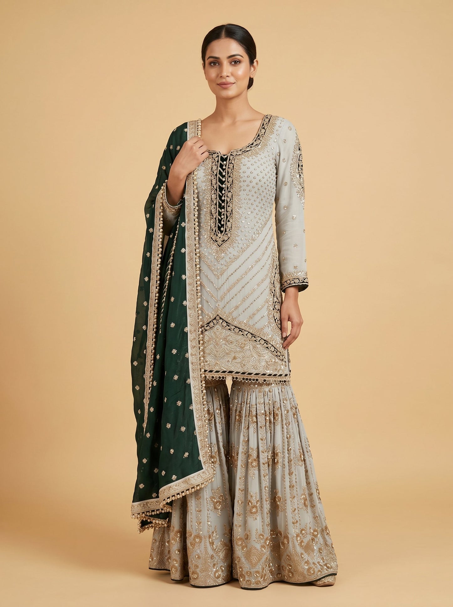 Grey Designer Palazzo Set Suit
