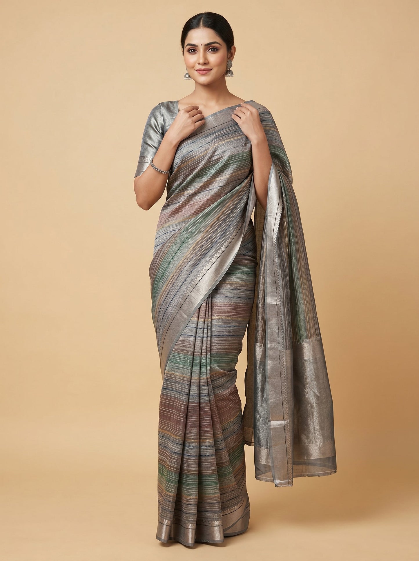 Grey Embroidered Saree with Contemporary Motifs