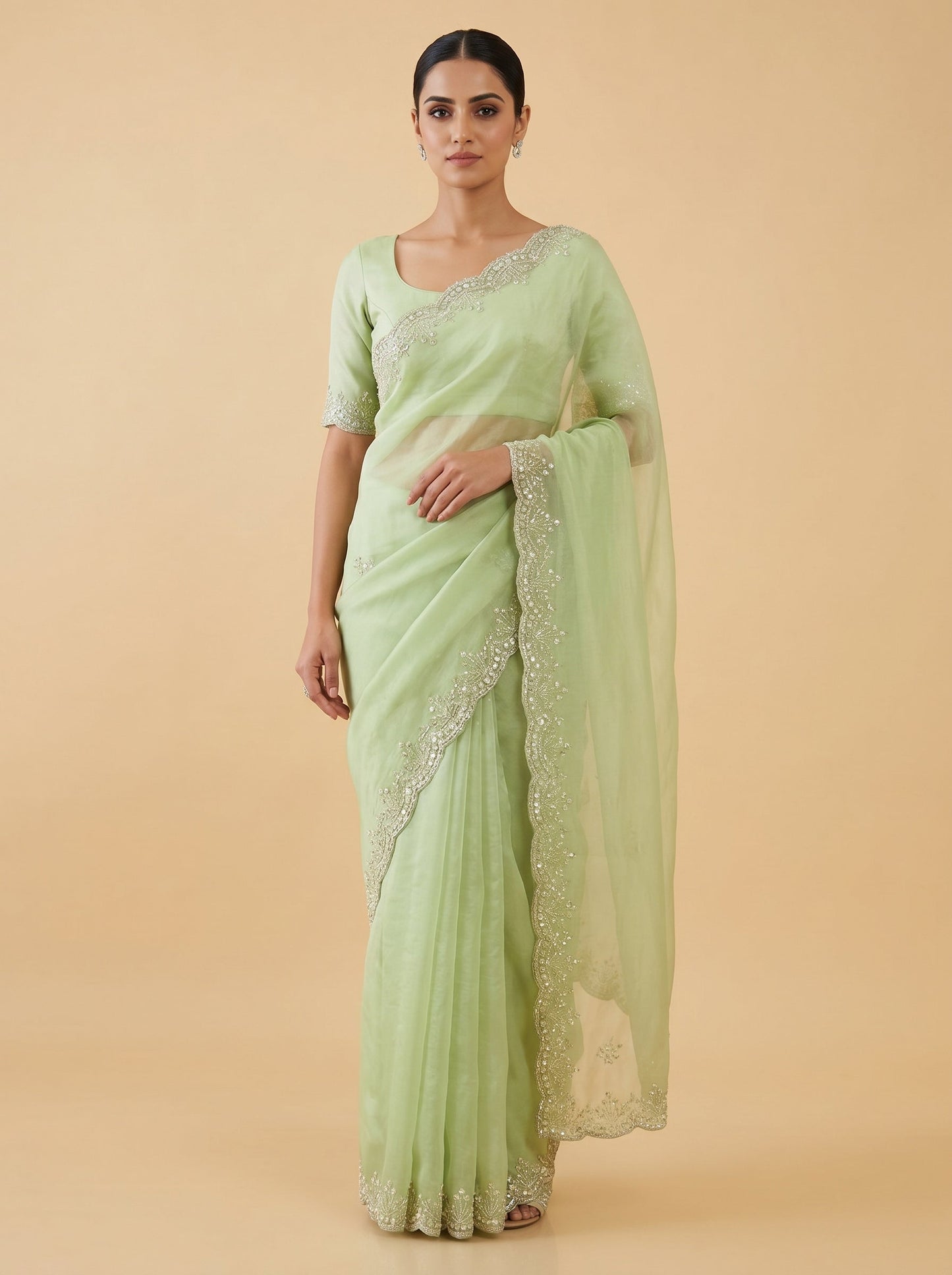 Grey Embroidered Saree with Sleek Details