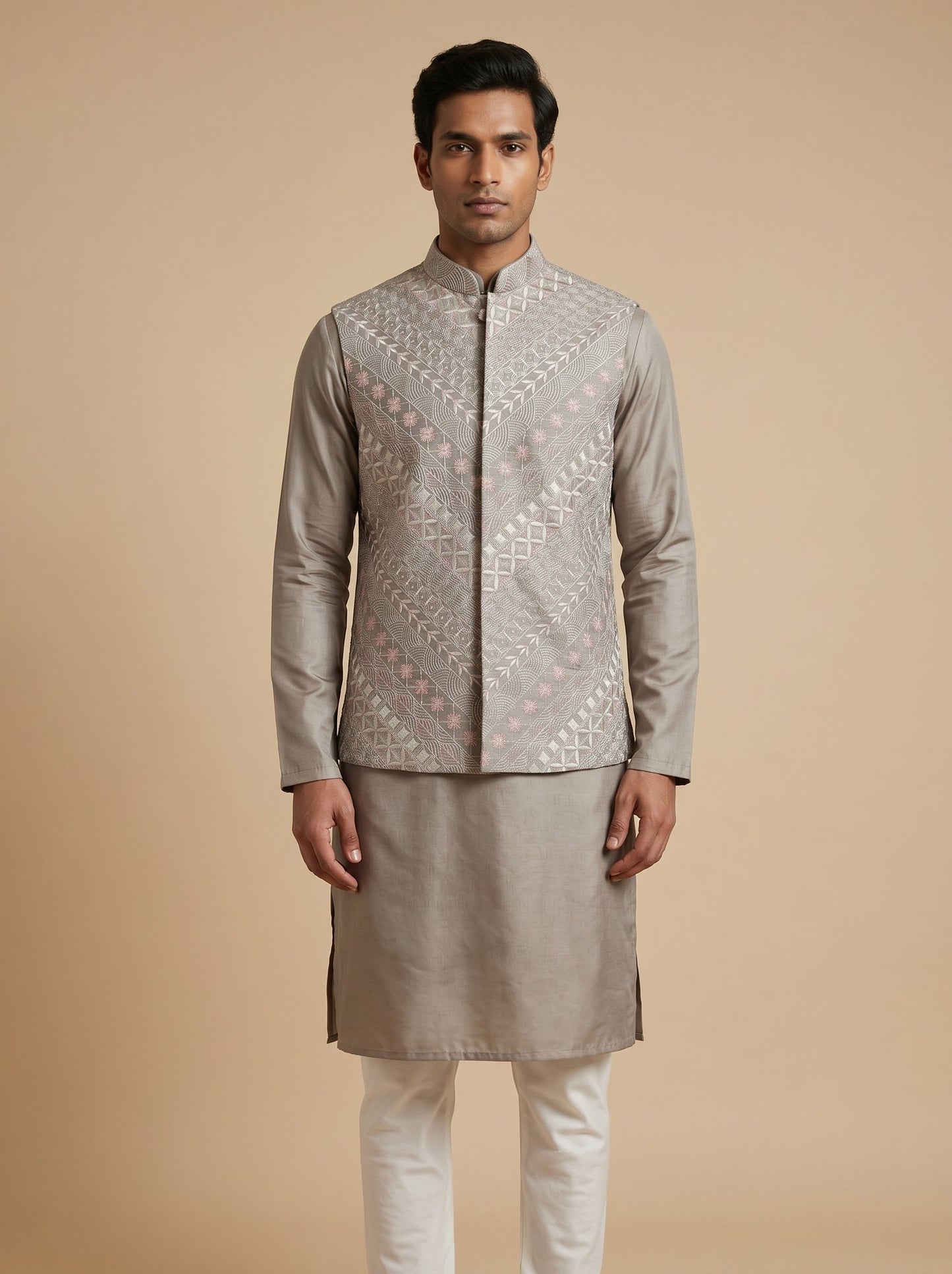 Grey Festive Jacket Kurta Set