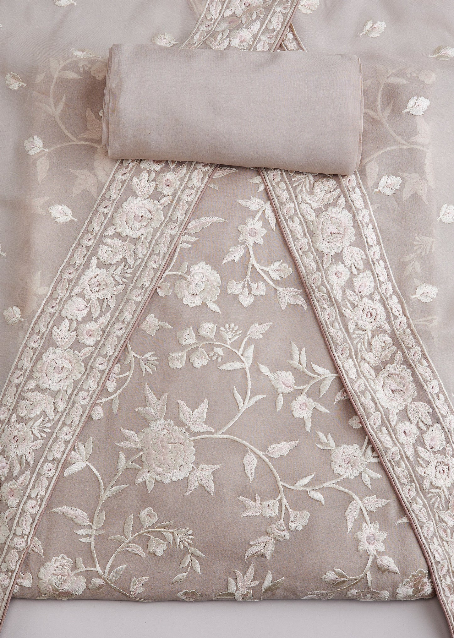 Grey Georgette Resham Thread Work Unstitched Suit Set