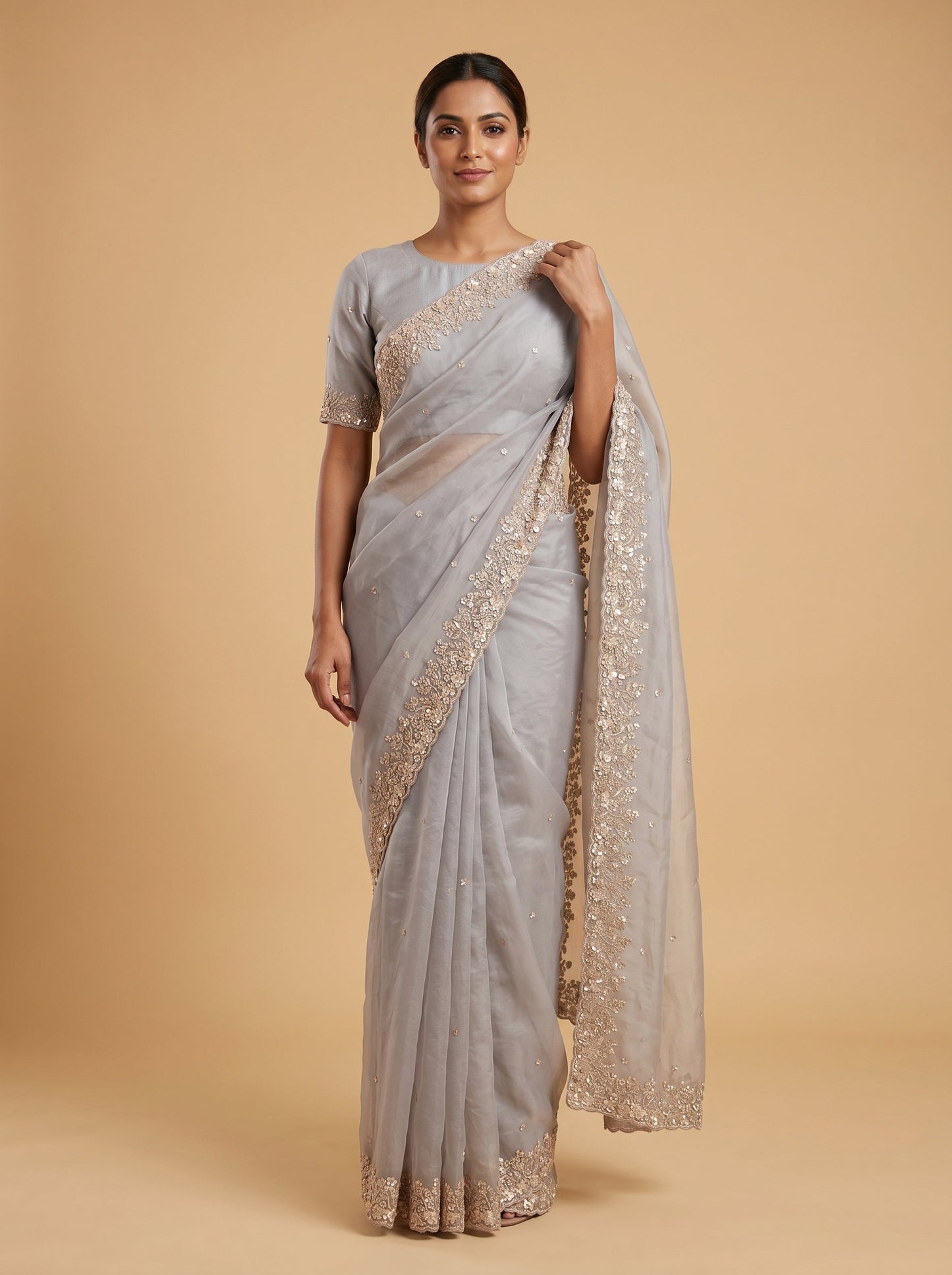 Grey Mist Glow Saree
