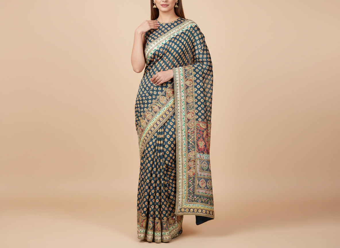 Grey Sleek Embroidered Saree