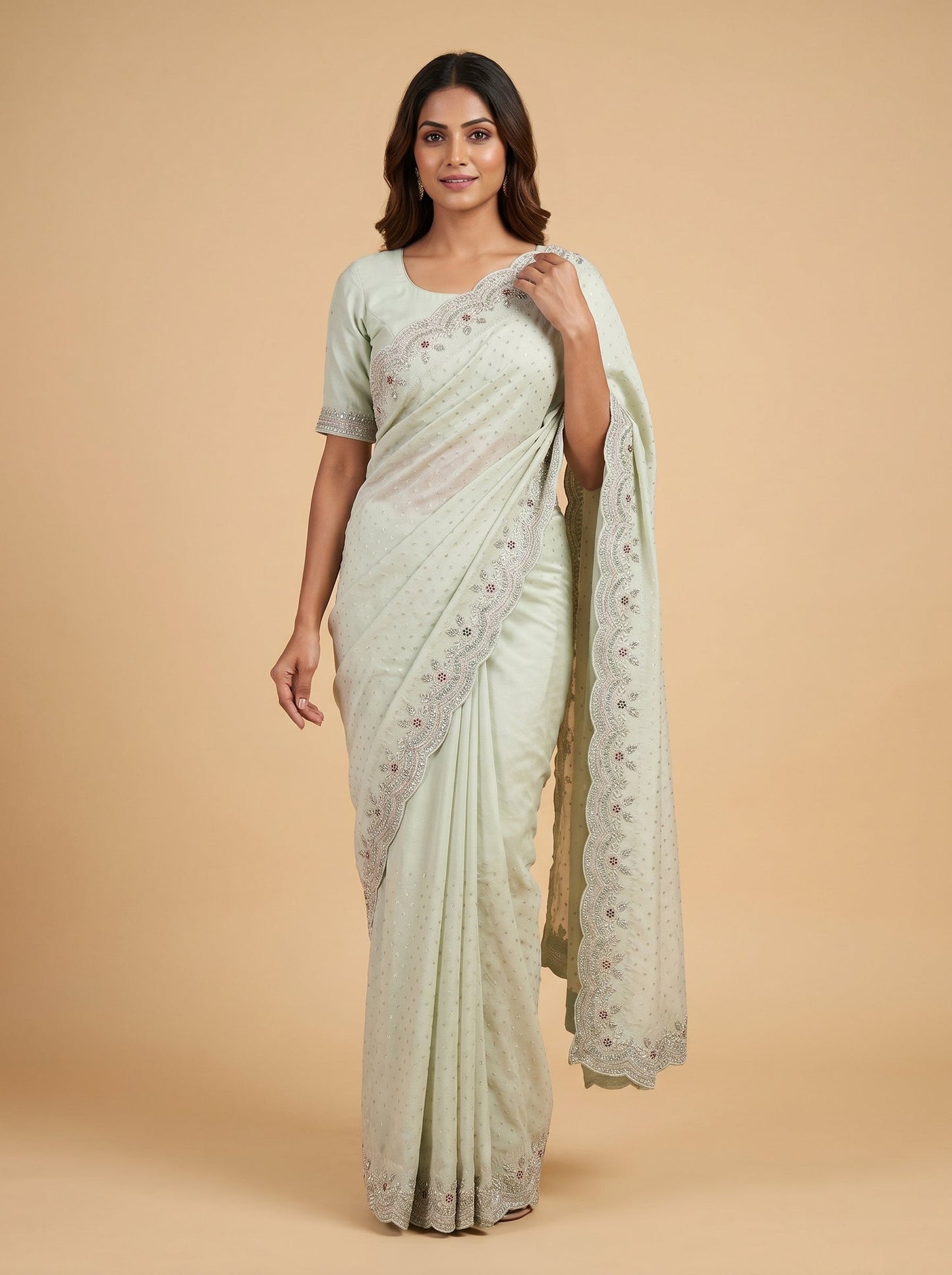 Grey Muted Detail Embroidered Saree