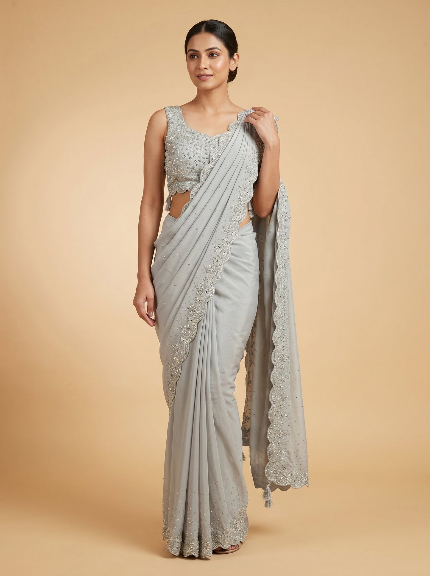 Minimal Grey Classic Embroidered Saree