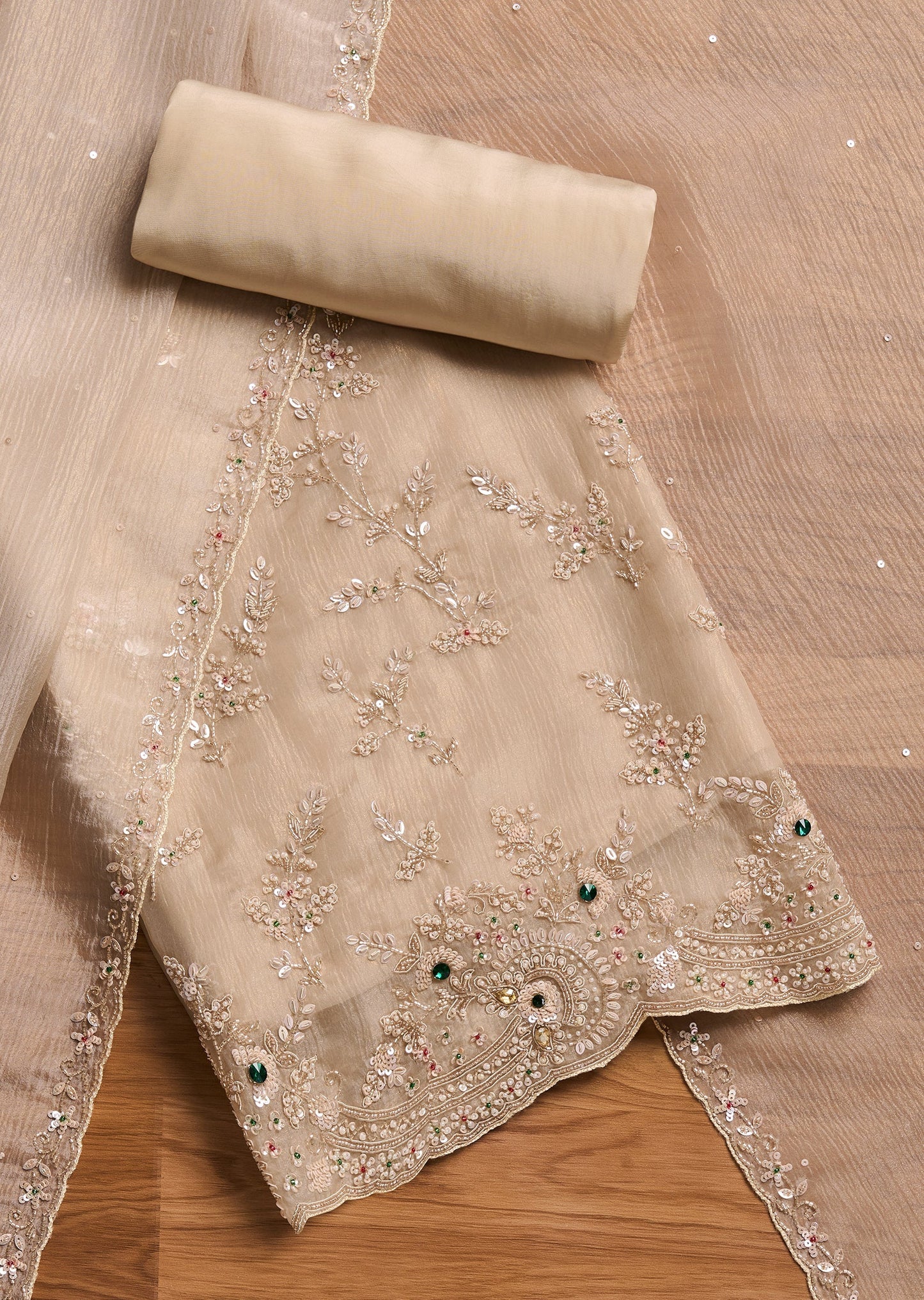 Grey Organza Unstitched Suit With Dupatta