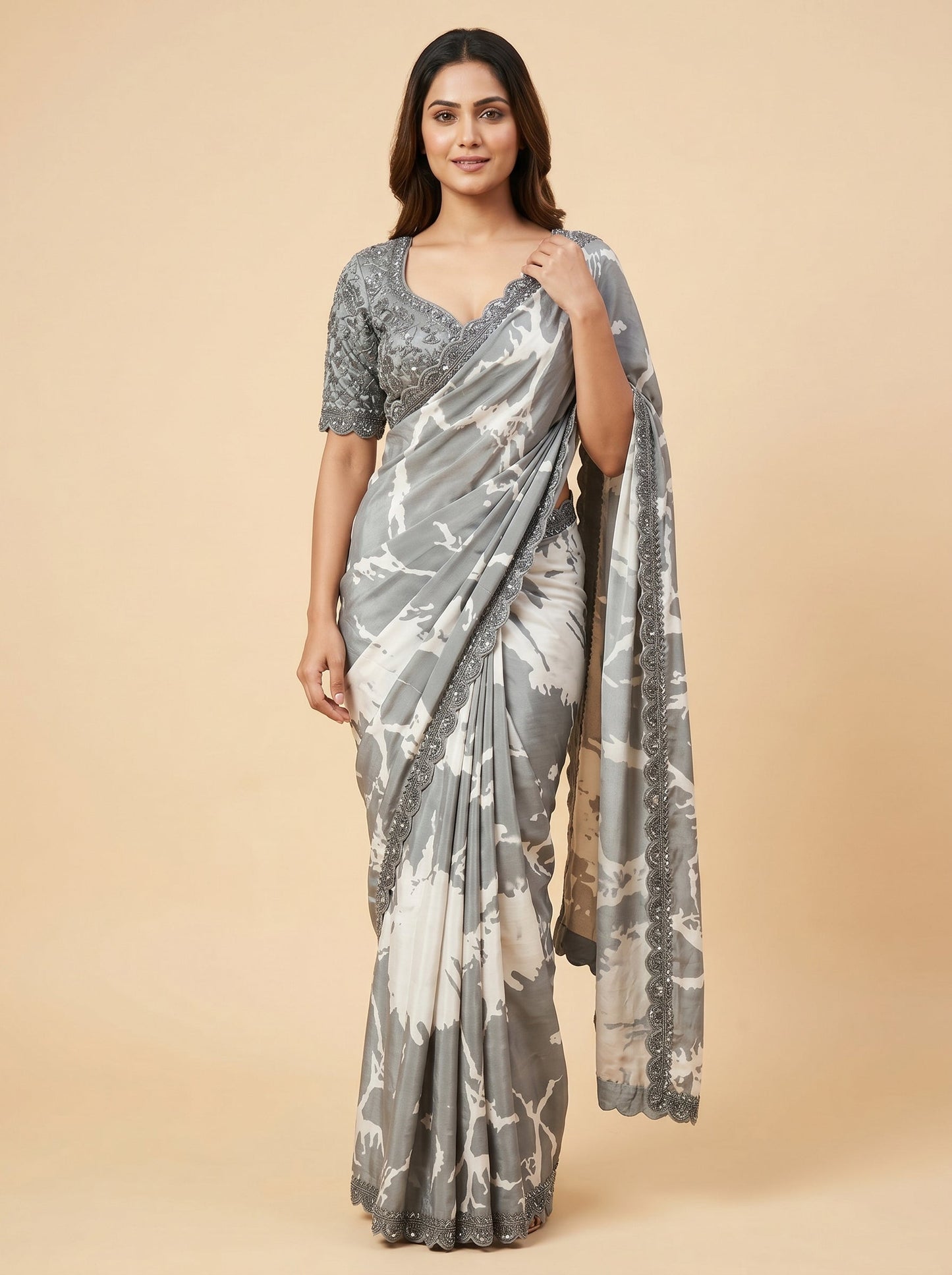 Grey Silent Grace Embroidered Saree