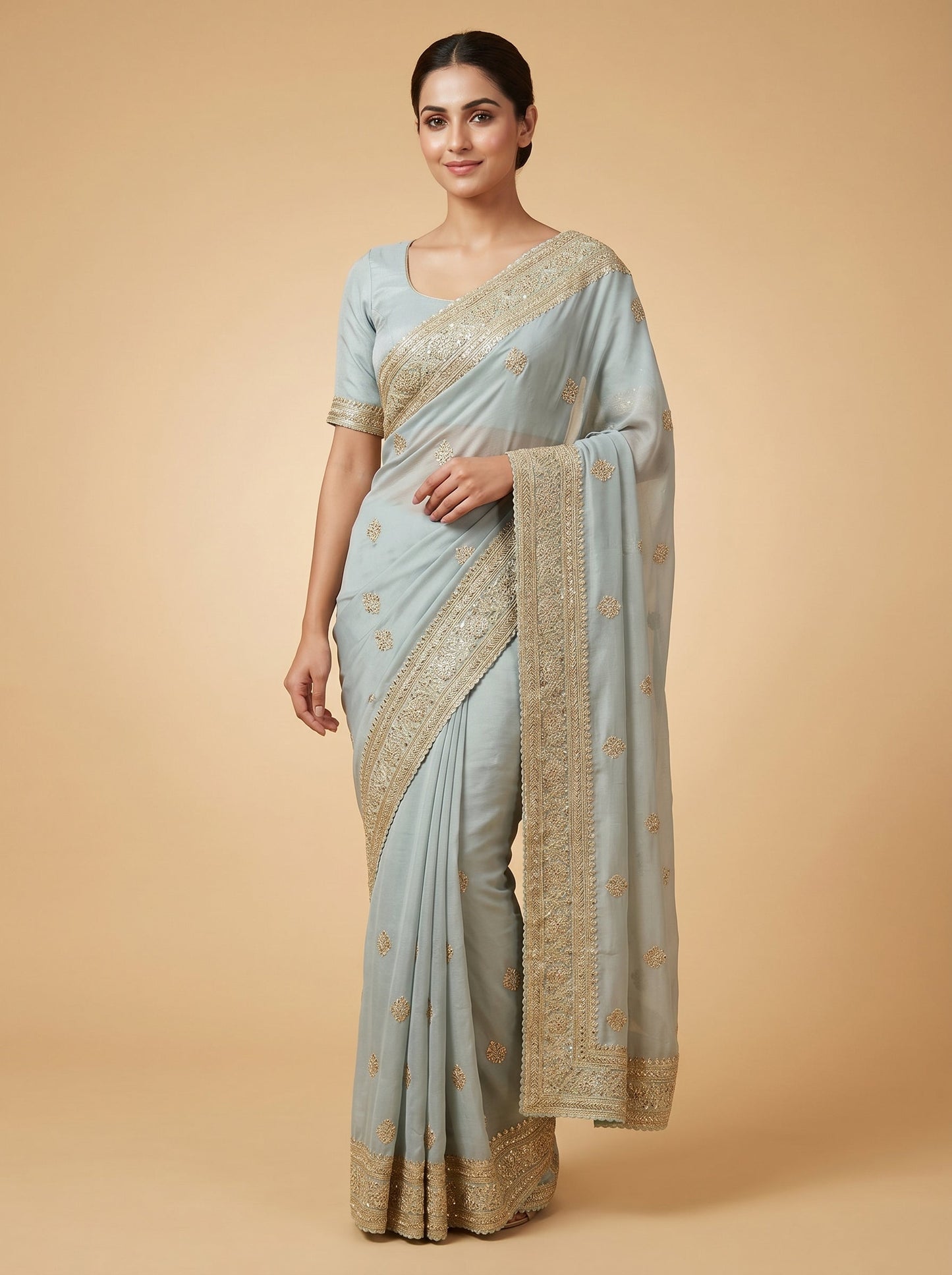 Grey Sleek Sheen Embroidered Saree