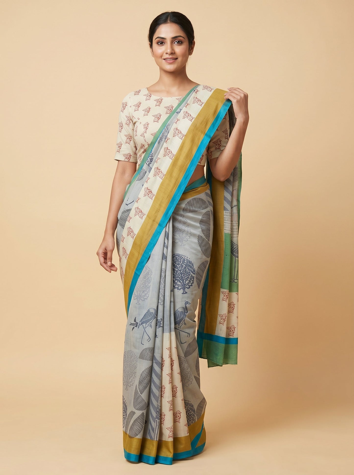 Grey Steel Drape Handloom Saree