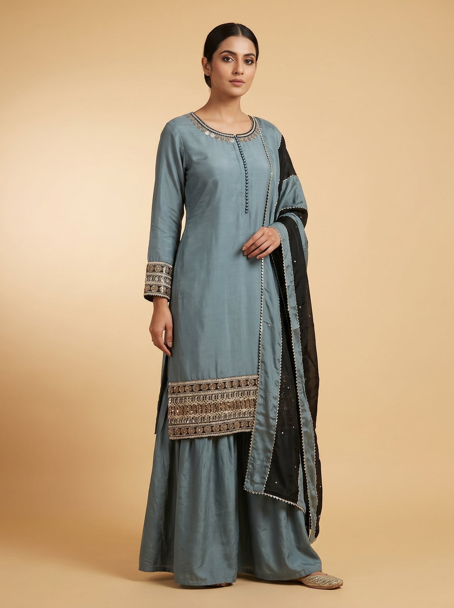Grey Steel Sharara Set