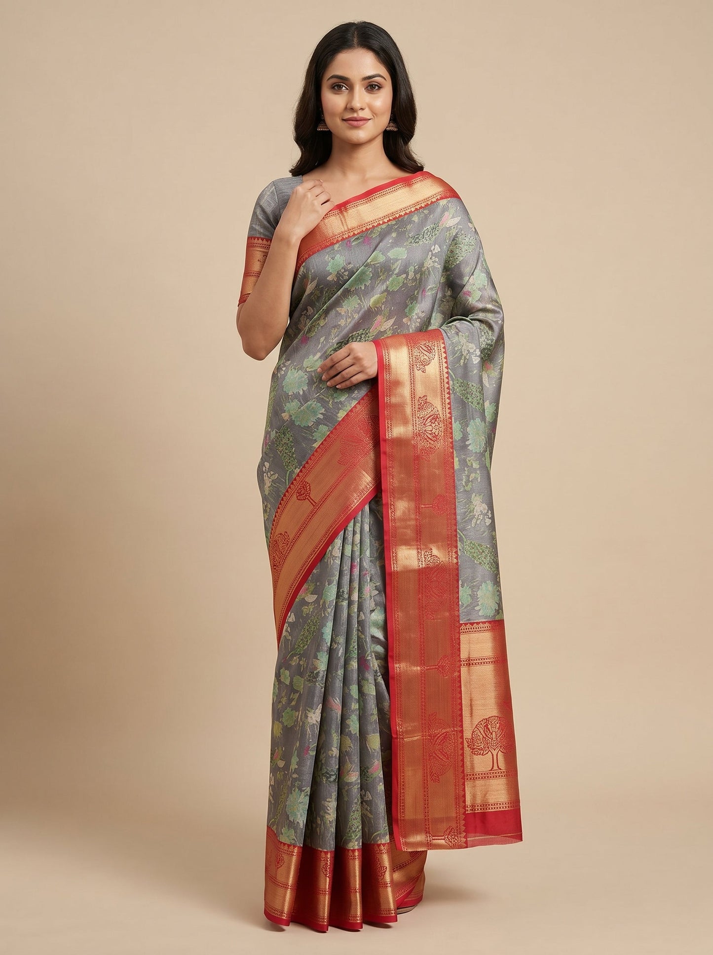 Grey Steel Tone Handloom Saree