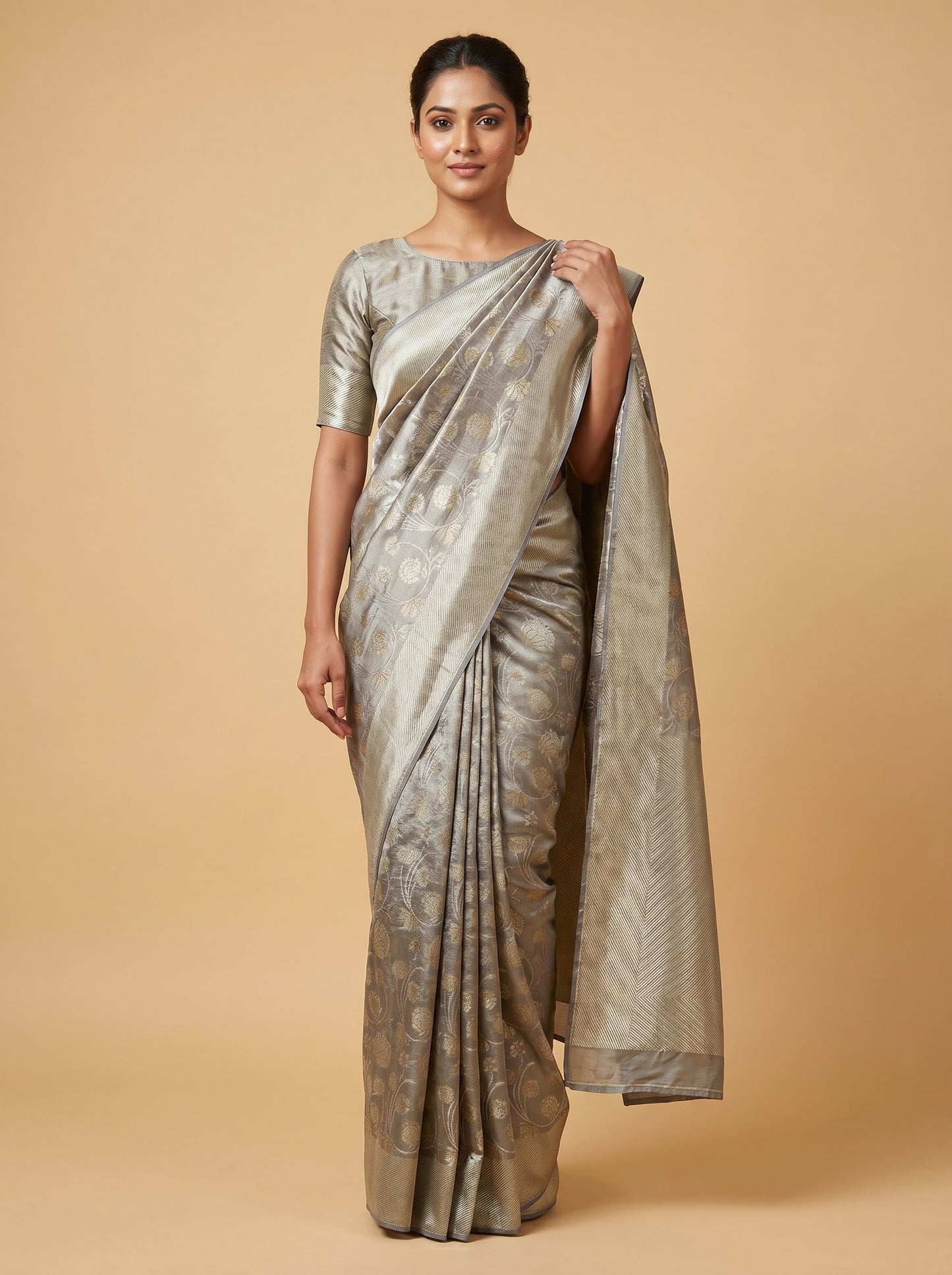 Grey Subtle Sheen Handloom Saree