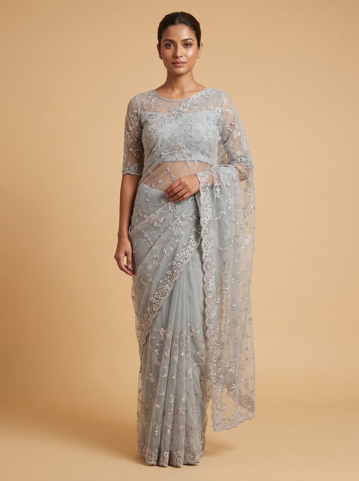 Grey Urban Mist Embroidered Saree
