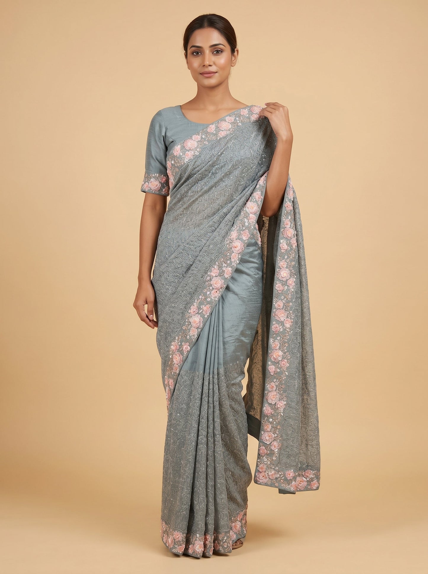 Grey Urban Sheen Embroidered Saree