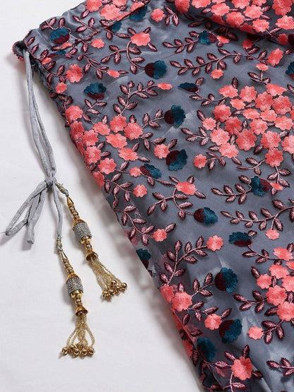 Tulsi Art Grey Semi-Stitched Myntra Lehenga & Unstitched Blouse With Dupatta