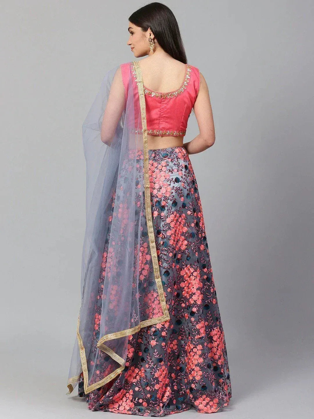 Tulsi Art Grey Semi-Stitched Myntra Lehenga & Unstitched Blouse With Dupatta