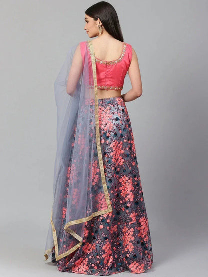 Tulsi Art Grey Semi-Stitched Myntra Lehenga & Unstitched Blouse With Dupatta