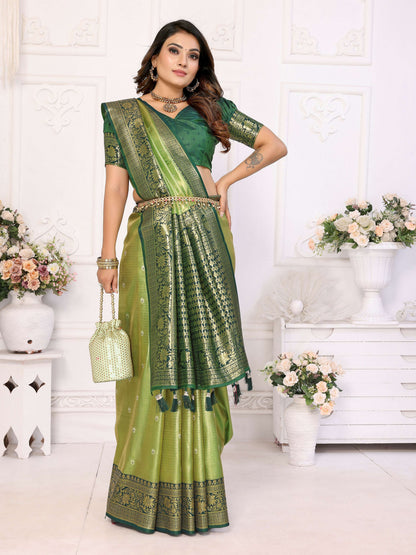 Aastha Fashion Pista Tissue Silk Weaving Saree