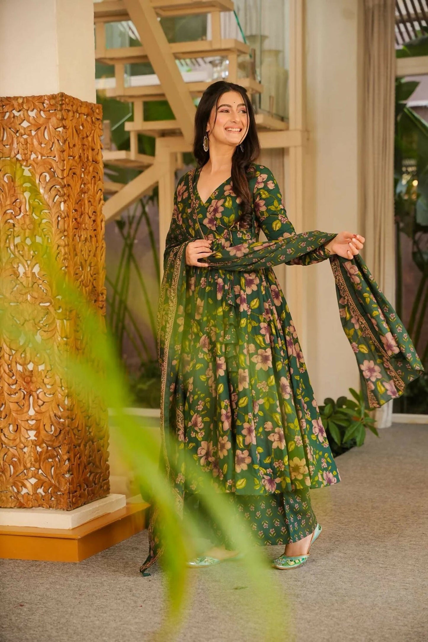 Aayaa Designer Cotton Silk Suit - Green