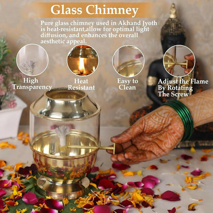 Not Available Pure Brass Akhand Jyot Diya with Borosilicate Glass Cover