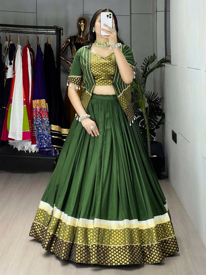 Yash Enterprise Mehndi Rayon Cotton Embroidery Semi Stitched Navratri Top Chaniya Choli