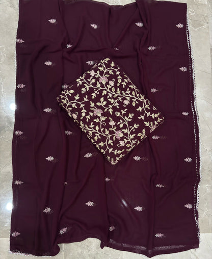 KC Purple Straight Suit For Women Georgette Fabric