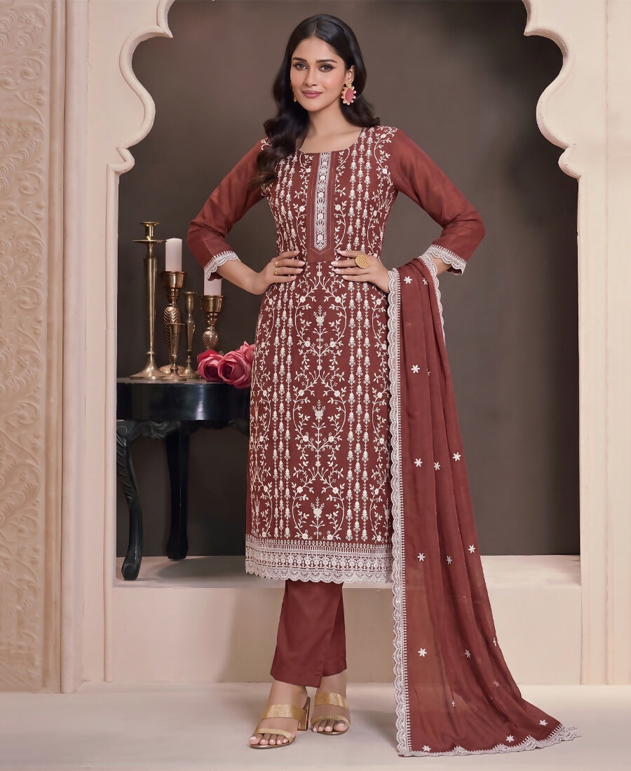 KC Rust Summer Wear Rangoli Silk Straight Suit For Women