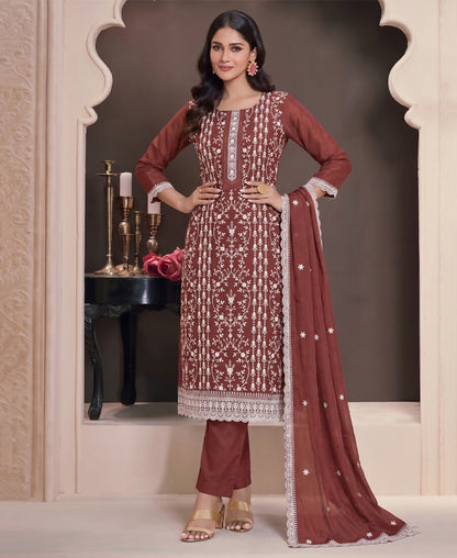 KC Rust Summer Wear Rangoli Silk Straight Suit For Women