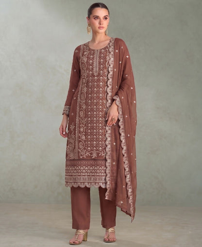 KC Peach Pakistani Straight Suit For Women Chiffon