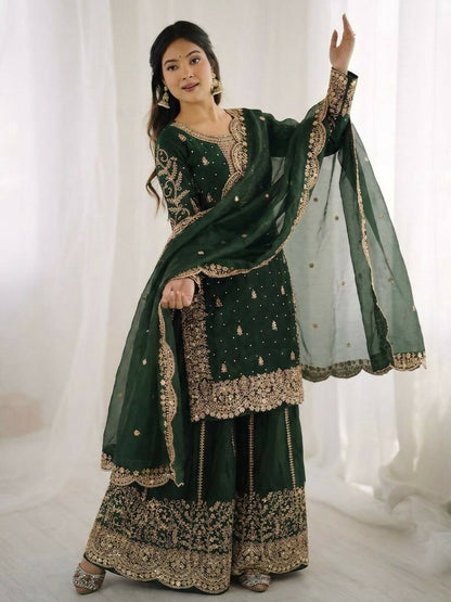 Teeya Creation Womens New Trendy Embroidery Coding And Sequence Work Green Kurta Set