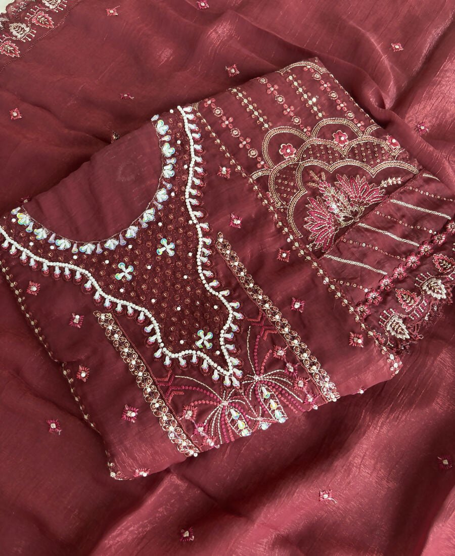 KC Red Pakistani Crunchy Silk Heavy Salwar Kameez For Women