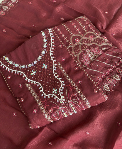 KC Red Pakistani Crunchy Silk Heavy Salwar Kameez For Women