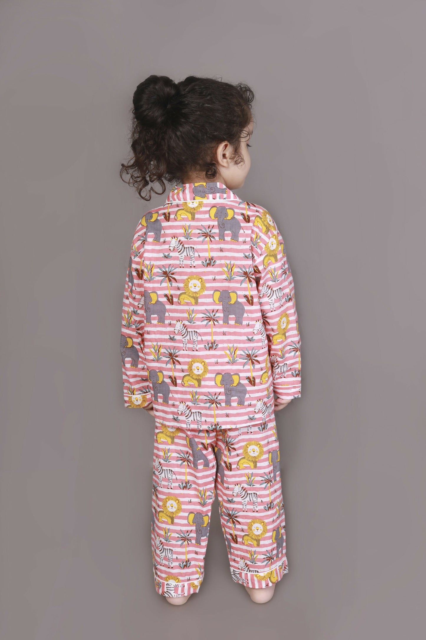 Breathables Kids Cotton Night Suit  Red & White Jungle Stripe Shirt & Pyjama Co-Ord Set For Boys & Girls