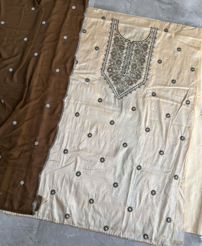 KC Khadi Cotton White Suit With Mahendi Dupatta 3 Piece Pair For Women