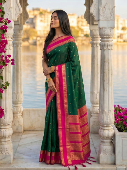 Shree Shyam Fashion Dark Green Silk Blend Saree