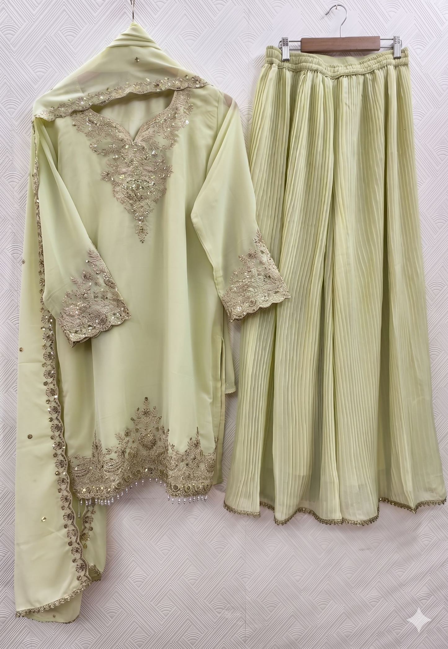 Teeya Creation Womens New Georgette Silk With Heavy Embroiedery With Sequence Work Lemon Kurta Set