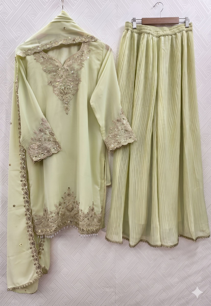 Teeya Creation Womens New Georgette Silk With Heavy Embroiedery With Sequence Work Lemon Kurta Set