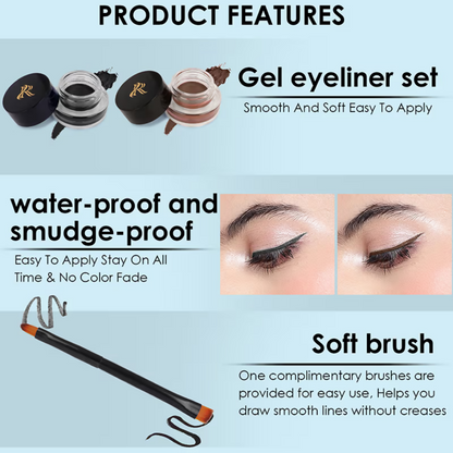 Ronzille 36Hr Waterproof And Smudge Proof Long Wear Gel Eyeliner With Brush - Black And Brown