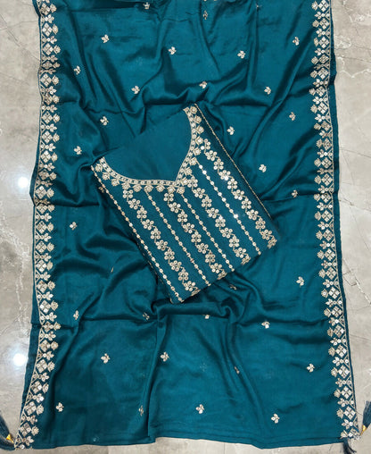 KC Latest Cocktail Wear Aqua Blue Chinon Sharara Suit For Women