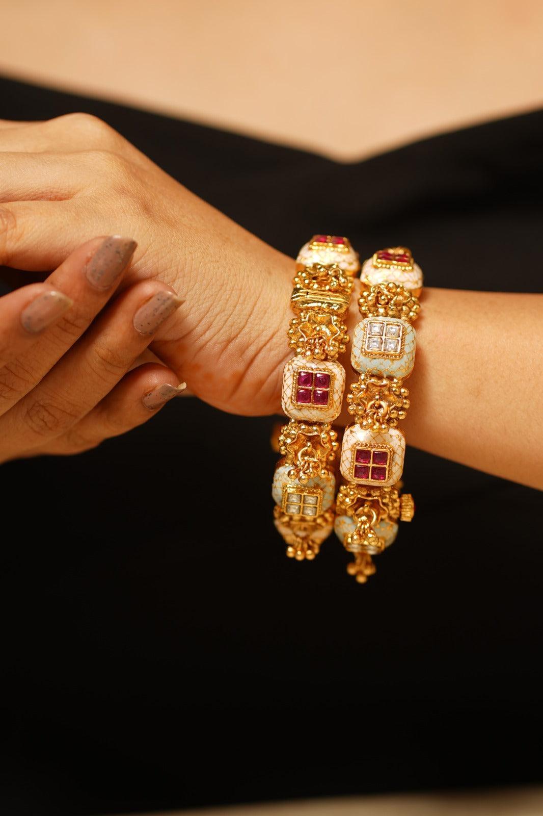 Hazeera Meenakari Gold Polki Bangle Set