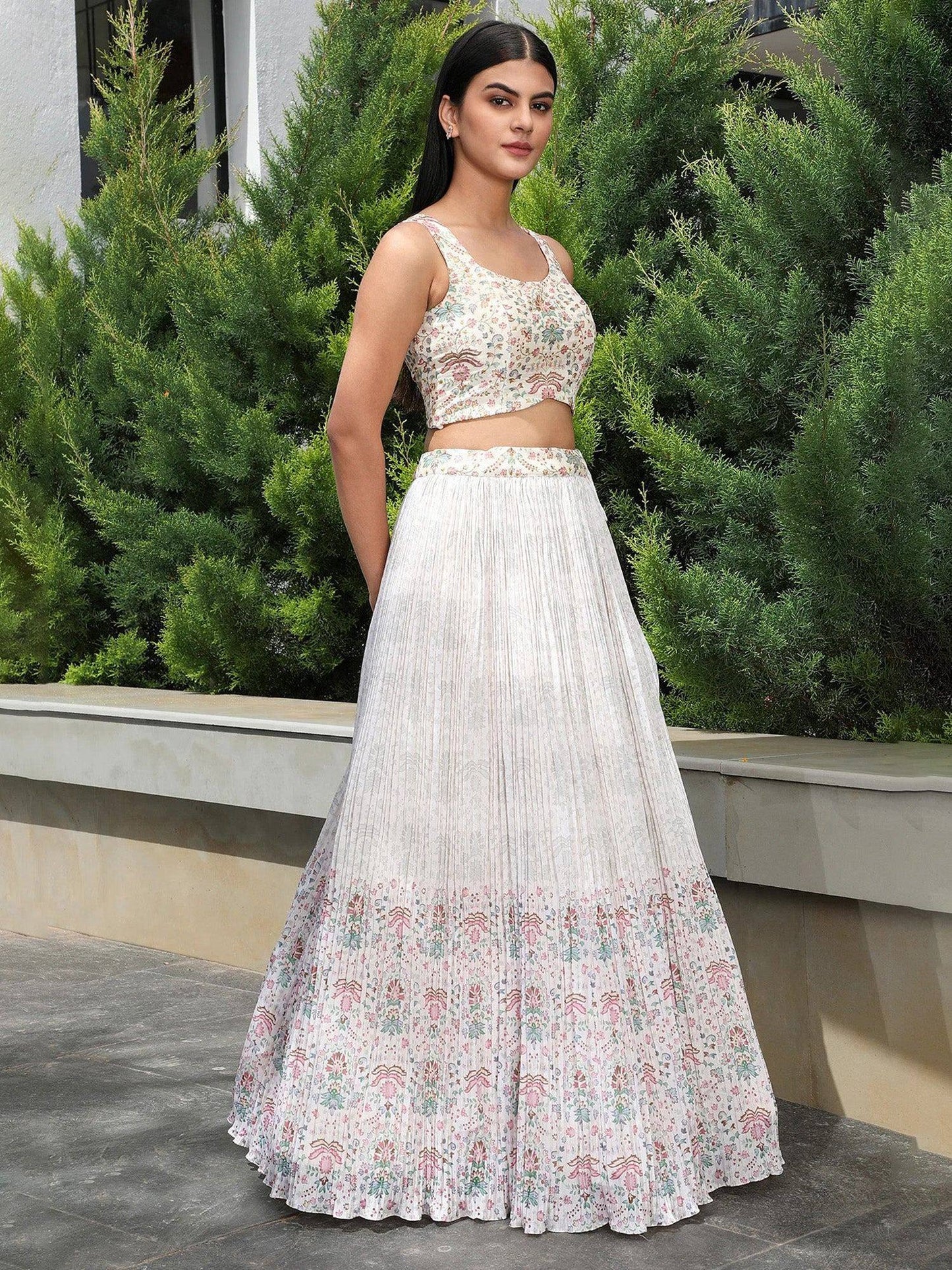 Tulsi Art Precious Off-White Digital Printed Georgette Festival Wear Lehenga Choli