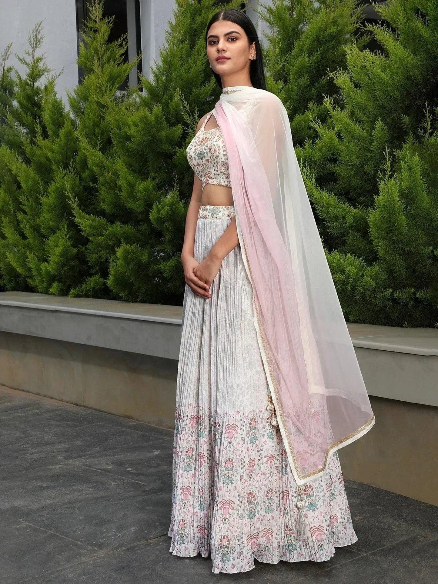 Tulsi Art Precious Off-White Digital Printed Georgette Festival Wear Lehenga Choli