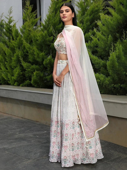 Tulsi Art Precious Off-White Digital Printed Georgette Festival Wear Lehenga Choli
