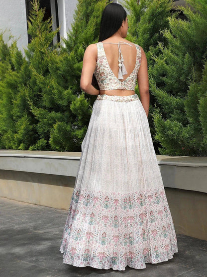 Tulsi Art Precious Off-White Digital Printed Georgette Festival Wear Lehenga Choli